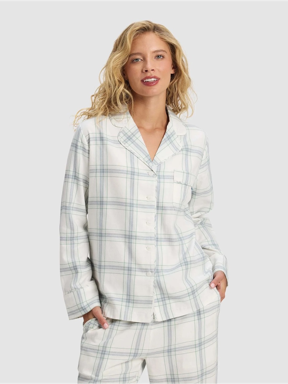 New Cozy Earth Farmhouse Long Sleeve Pajama Top Large Wintergreen Plaid MSRP $88